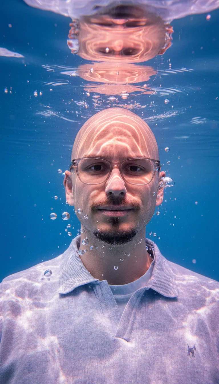Christian Korwin unter Wasser mit Spiegelung an der Wasseroberfläche